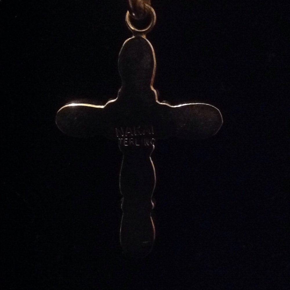 Nakai stamped sterling cross with Amethyst, Garnet, & pearl necklace & pendant - Picture 5 of 7